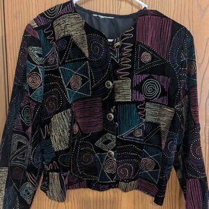 VTG Tres Paquette Byer California Button Blazer Velvet Textured Geometric-Small